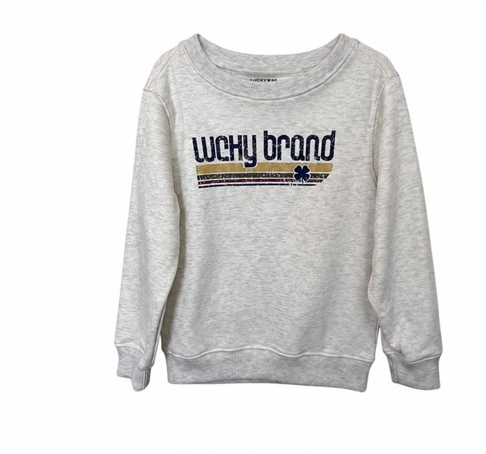 NWT Lucky Brand Print Sweatshirt Girl’s Boy’s Sz 5 Heather Gray White